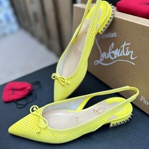 NWT Christian Louboutin Hall Pointy Toe Slingback Ballet Flat 36 Spiked Suede